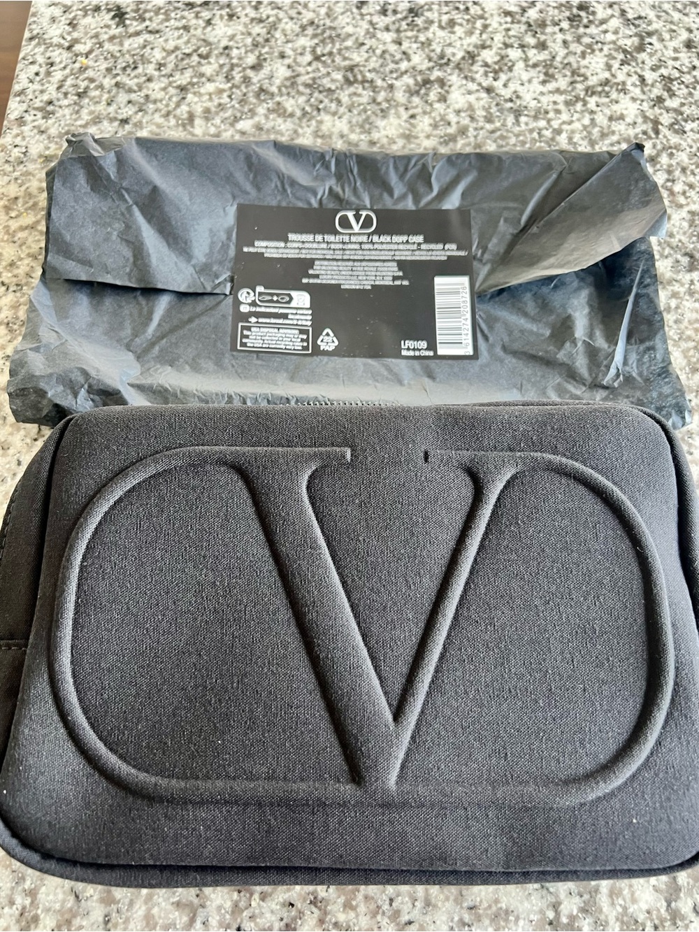 Valentino Black Embossed V Cosmetic Case